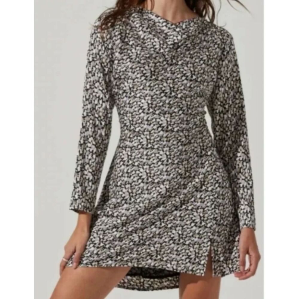ASTR The Label Printed Satin Cowl Neck Dress Multicolor Small